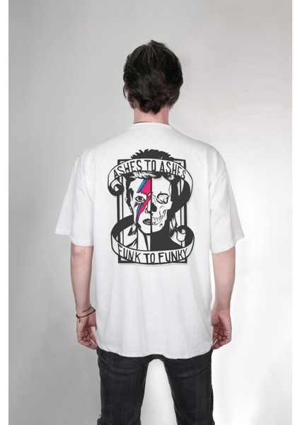 David Bowie Rebel Yazılı Çift Taraf Baskılı Özel Tasarım Oversize Unisex Tişört