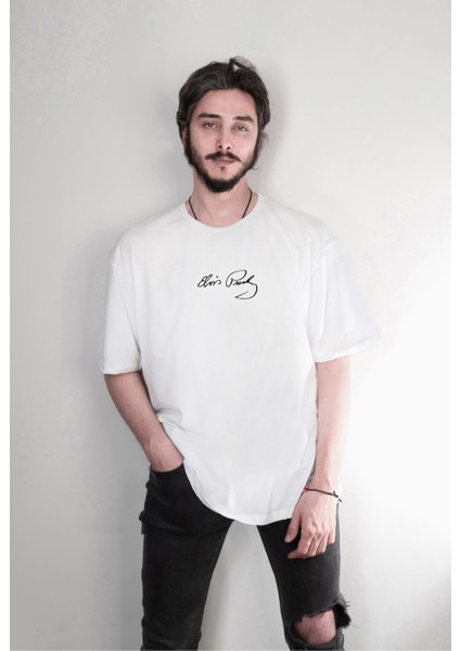Elvis Presley Imza Baskılı Ön Arka Özel Tasarım Oversize Unisex Tişört fiyatları