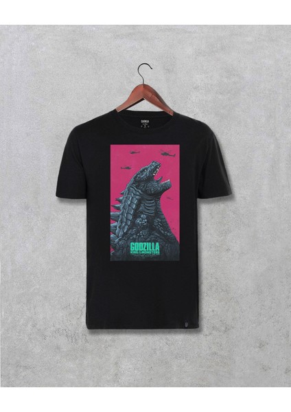 Godzilla Baskılı Tasarım Unisex Siyah Tişört