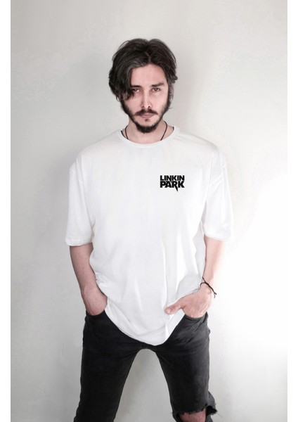 Linkin Park Yazılı Miniman Tasarım Göğüs Baskılı Oversize Unisex Tişört