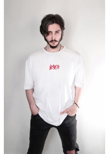 Slayer Müzik Grubu Minimal Yazılı Baskılı Oversize Unisex Tişört