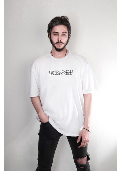 Crystal Castles Müzik Grubu Baskılı Yazılı Tasarım Oversize Unisex Tişört