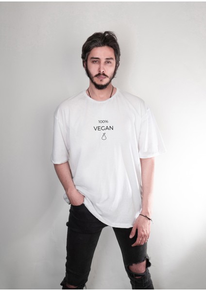 Vegan Vejetaryen Minimal Tasarım Baskılı Oversize Unisex Tişört