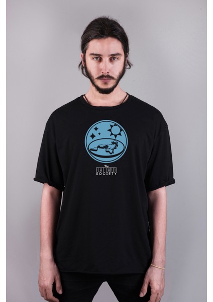 Flat Earth Düz Dünya Özel Tasarım Baskılı Oversize Unisex Tişört