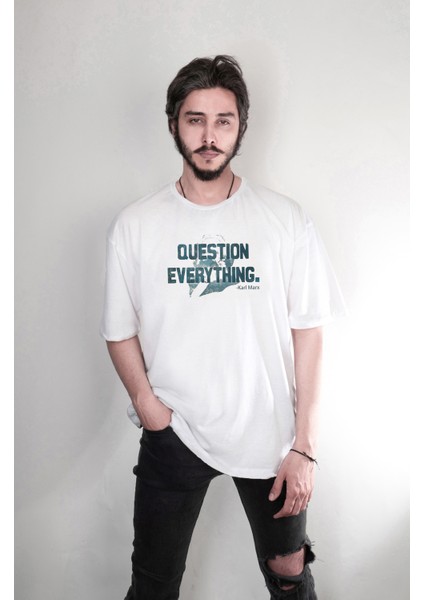 Charles Darwin Question Everything Baskılı Tasarım Oversize Unisex Tişört