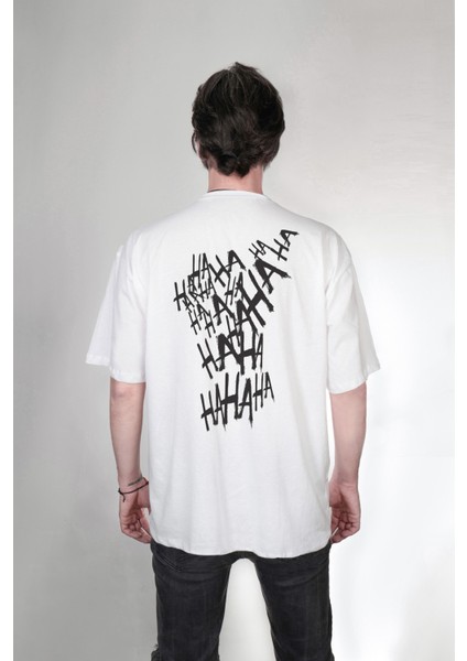 Joker Film Hahaha Yazılı Çift Taraf Tasarım Baskılı Oversize Unisex Tişört