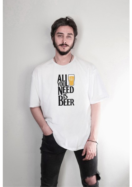 All You Need Is Beer John Lennon Peace Özel Tasarım Baskılı Oversize Unisex Tişört