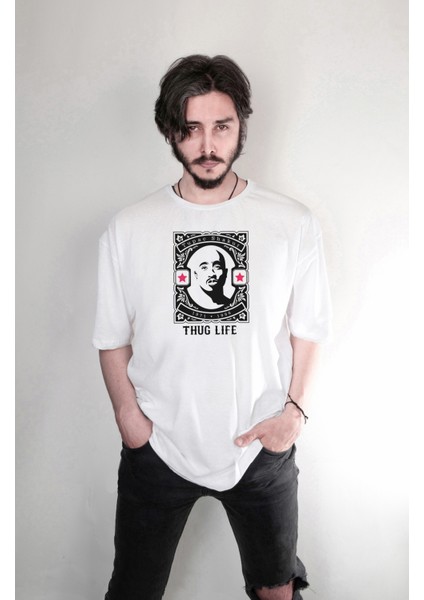 Tupac 2pac Shakur Thug Life Baskılı Özel Tasarım Oversize Unisex Tişört
