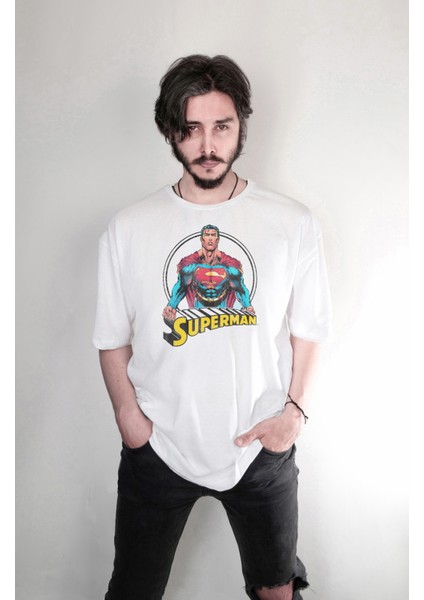 Superman Süpermen Kahraman Özel Tasarım Baskılı Oversize Unisex Tişört