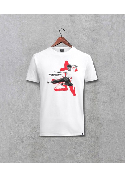 Bruce Lee Özel Tasarım Baskılı Beyaz Tişört