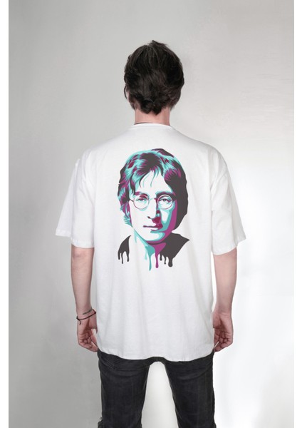 John Lennon Imzalı Çift Taraf Baskılı Tasarım Oversize Unisex Tişört