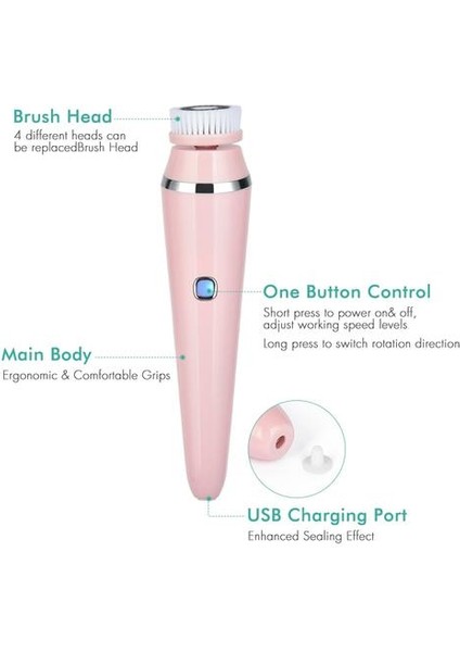 4 In 1 Yüz Temizleme Fırçası Şarj Edilebilir Elektrikli Su Geçirmez Spin Sonic Peeling Yüz Scrubber Fırça Kiti Cilt Bakım Makinesi | Elektrikli Yüz Temizleme Cihazları