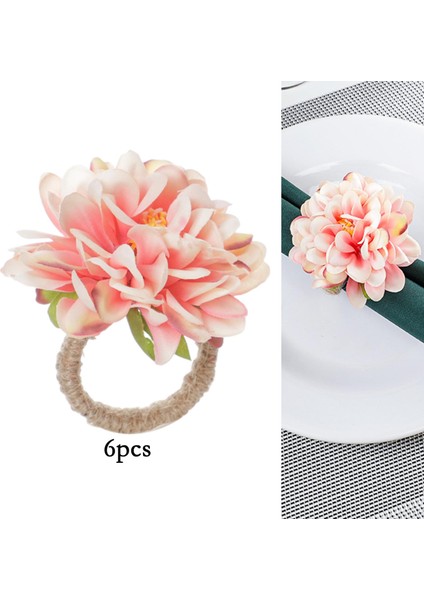 6 Adet Çiçek Şeklinde Peçete Tutucu Tatil Düğün Yemek Masası Accent Pink