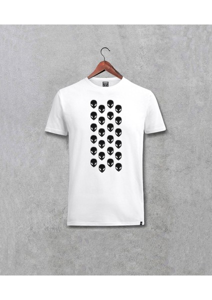 Uzaylı Alien Tasarım Baskılı Unisex Beyaz Tişört