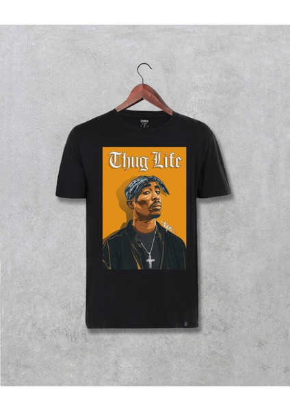 Tupac Shakur 2pac Thug Life Baskılı Siyah Tişört