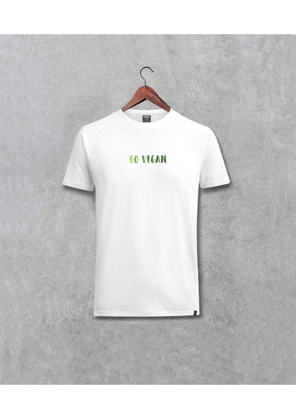 Go Vegan Vejetaryen Baskılı Unisex Beyaz Tişört