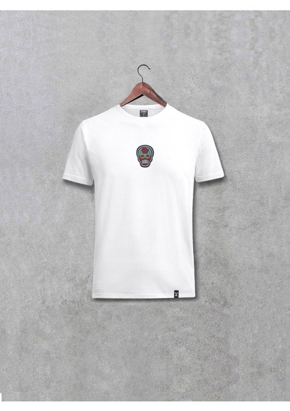 Kurukafa Gül Saykedelik Retro Nakış Dokulu Patch Yama Tasarım Unisex Tişört