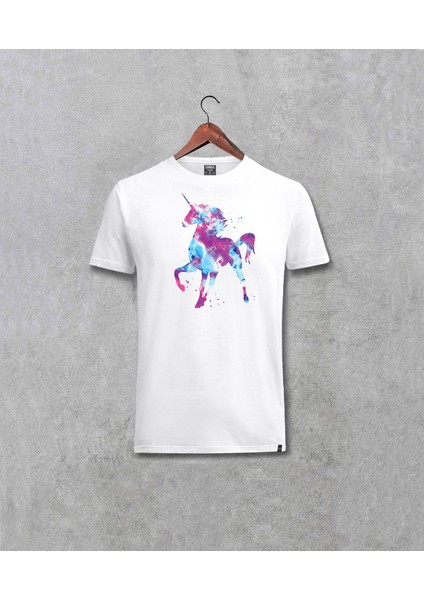Unicorn At Özel Tasarım Baskılı Unisex Beyaz Tişört