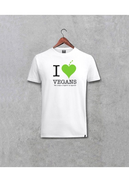 I Love Vegans Vejetaryen Baskılı Unisex Beyaz Tişört