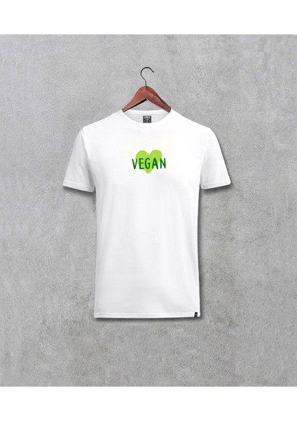 Love Vegan Vejetaryen Baskılı Unisex Beyaz Tişört