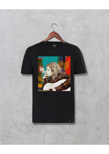 Kurt Cobain Baskılı Özel Tasarım Siyah Tişört