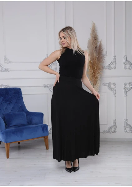 Gül Moda Siyah Uzun Etek Beli Lastikli G029-5