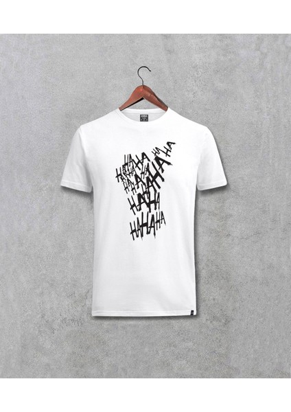 Joker Hahaha Tasarım Baskılı Unisex Beyaz Tişört