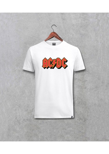 Ac Dc Logo Baskılı Yazılı Beyaz Tişört