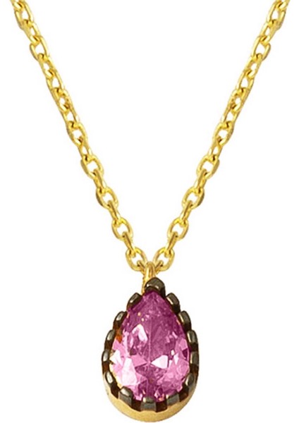 Pembe Damla Taşlı 14 Ayar Altın Kolye