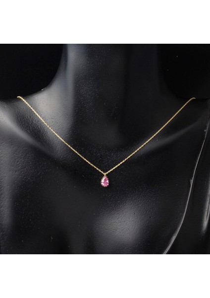 Pembe Damla Taşlı 14 Ayar Altın Kolye fiyatları