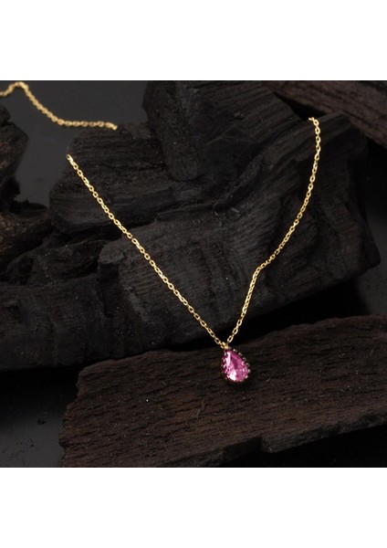 Pembe Damla Taşlı 14 Ayar Altın Kolye fırsatları
