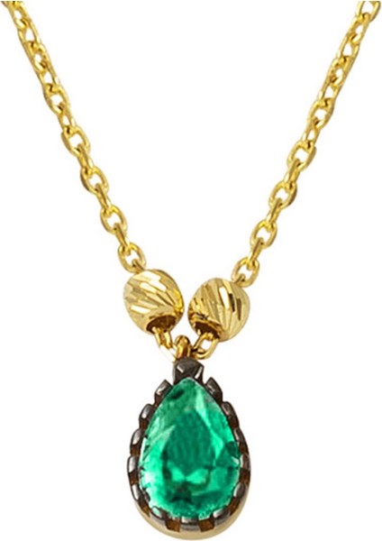 Yeşil Damla Taşlı 14 Ayar Altın Kolye