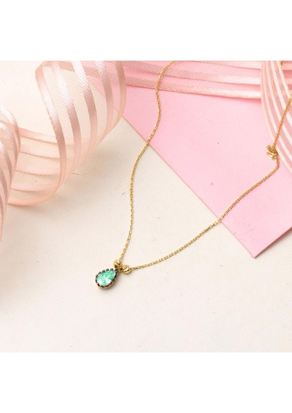 Yeşil Damla Taşlı 14 Ayar Altın Kolye modelleri