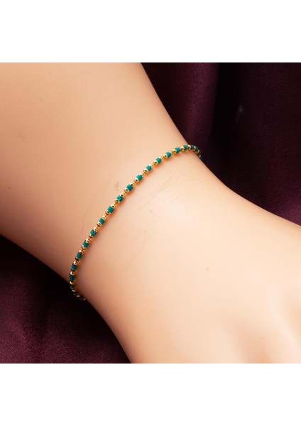 Yeşil Mineli 14 Ayar Altın Bileklik