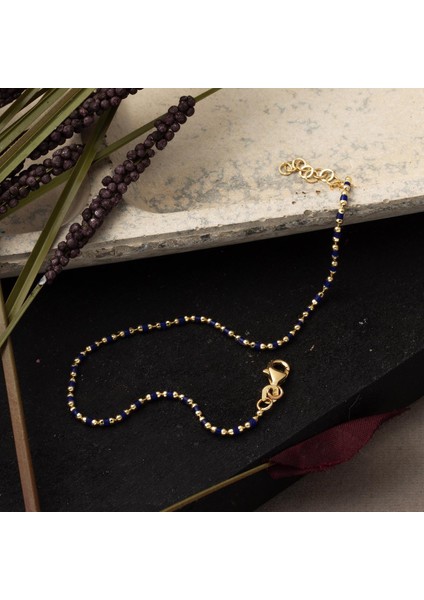 Lacivert Mineli 14 Ayar Altın Bileklik modelleri