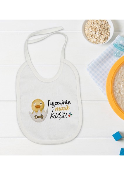 Kids Kişiye Özel Teyzesinin Minik Kuşu Tasarımlı Bebek Mama Önlüğü - Model 1