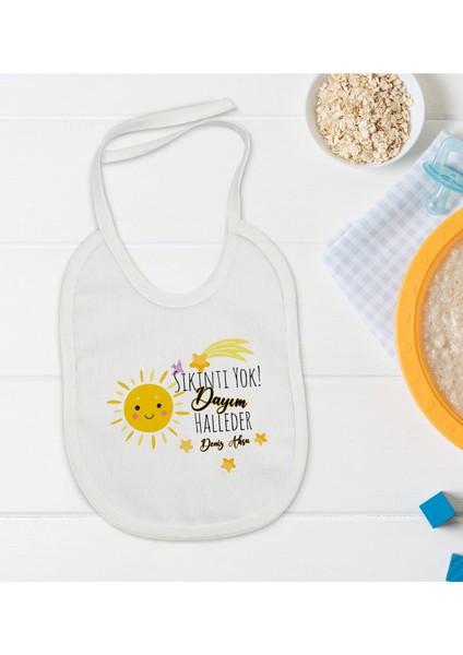 Kids Kişiye Özel Sıkıntı Yok Dayım Halleder Tasarımlı Bebek Mama Önlüğü - Model 1