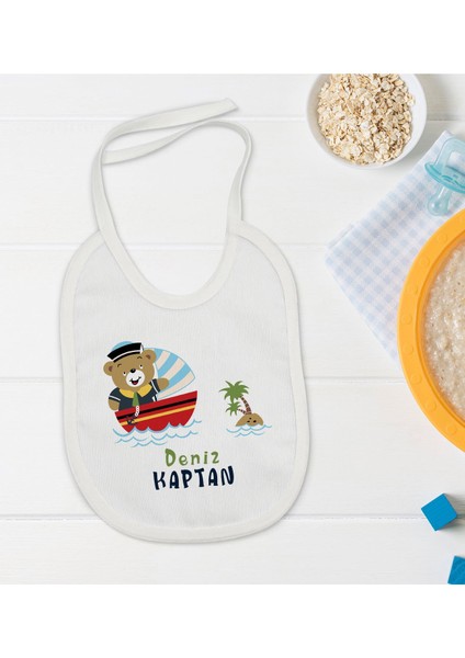 Kids Kişiye Özel Sevimli Kaptan Tasarımlı Bebek Mama Önlüğü - Model 2