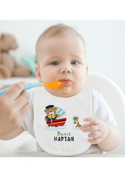 Kids Kişiye Özel Sevimli Kaptan Tasarımlı Bebek Mama Önlüğü - Model 2 fiyatları