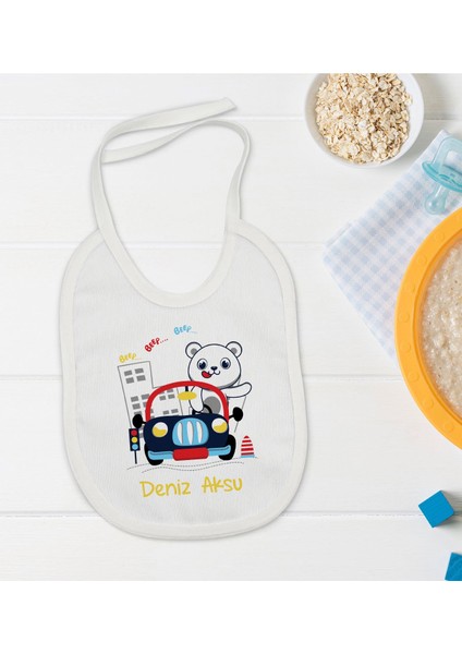 Kids Kişiye Özel Sevimli Sürücü Tasarımlı Bebek Mama Önlüğü - Model 1