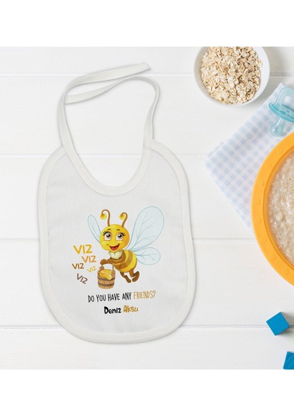 Kids Kişiye Özel Sevimli Arı Tasarımlı Bebek Mama Önlüğü - Model 1