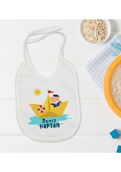 Kids Kişiye Özel Sevimli Kaptan Tasarımlı Bebek Mama Önlüğü - Model 1