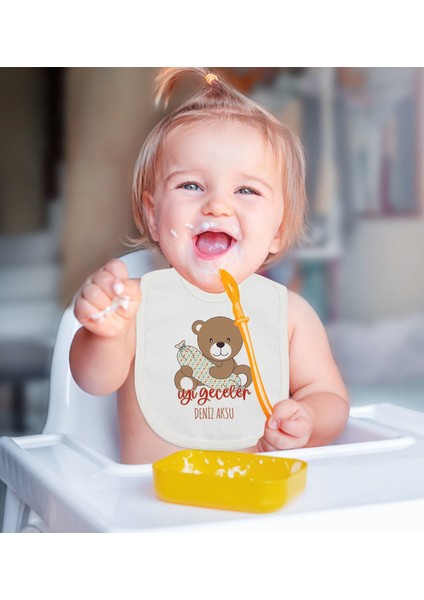 Kids Kişiye Özel Sevimli Ayı Tasarımlı Bebek Mama Önlüğü - Model 1 fiyatları
