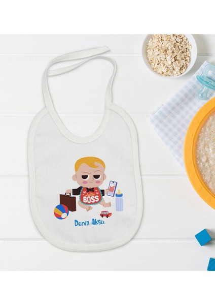 Kids Kişiye Özel Little Boss Tasarımlı Bebek Mama Önlüğü - Model 1