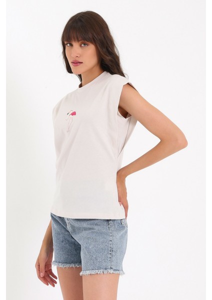 Nakışlı Kolsuz Basic Örme T-Shirt AD-Y38649WYZ