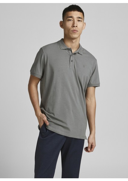 Düz Gri Erkek Polo T-Shirt 12184709_JPRBLALOGO Sprıng Ss Polo