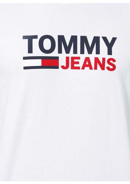 Tommy Jeans Bisiklet Yaka Baskılı Beyaz Erkek T-Shirt DM0DM15379-YBR_TJM Corp Logo Tee