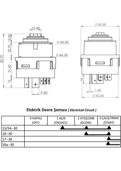 Marin, Tekne ve Yat Marşlı Kontak Anahtarı - 4 Pozisyon 9 Pin