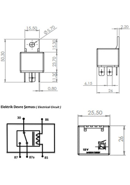 12V Mini Röle 5 Pin - 4ra 933 791-061, 3539335M92, 3906604M1