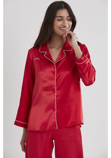 Saten Kadın Pijama Takımı 1200 Kırmızı